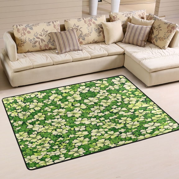 WOBOGO St Patricks Seamlessly Repeating Clover Carpet Non-Slip Rugs Soft Doormat 36×24in Living Dining Room Bedroom Decorative
