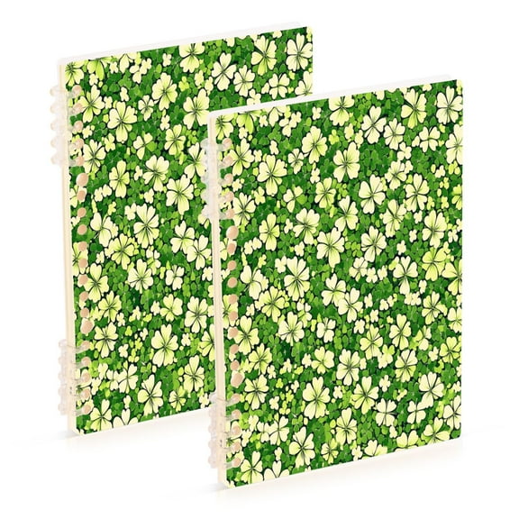 WOBOGO St Patricks Seamlessly Repeating Clover Notebook College Horizontal Grid Paper Ink Spill Resistant Water Resistant Cover 8.3x5.7x0.4in