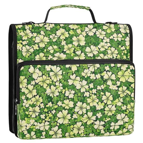 WOBOGO St Patricks Seamlessly Repeating Clover Ring Binder Bag 1.5in Folder Organizer with Shoulder Strap for 13Inch Laptop and 500 Sheets of Paper