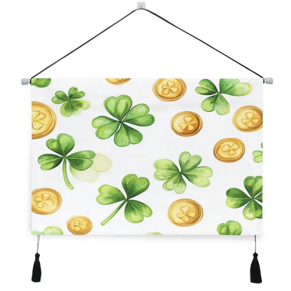 WOBOGO St Patricks Shamrock and Gold Coin Patterns Living Room Canvas Wall Art Bedroom Study Framed Canvas Print Artwork Home Office Decorations 24.516.7in