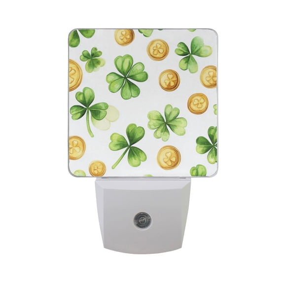 WOBOGO St Patricks Shamrock and Gold Coin Patterns LED Night Light 2 Pcs Set 0.5 Watt Wall Plug in Dusk to Dawn Automatic Switch Soft White Light