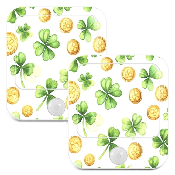 WOBOGO St Patricks Shamrock and Gold Coin Patterns Night Light Lamp with Smart Sensor Dusk to Dawn Sensor 0.6W Plug-in 2-Pack