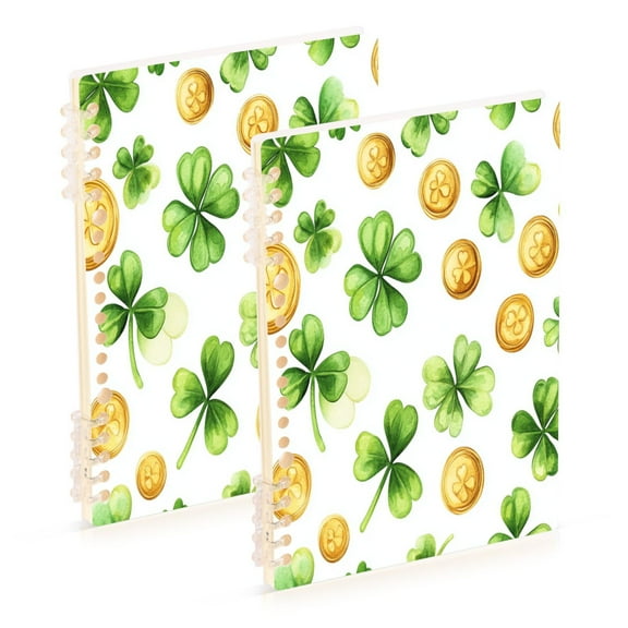 WOBOGO St Patricks Shamrock and Gold Coin Patterns Notebook College Horizontal Grid Paper Ink Spill Resistant Water Resistant Cover 8.3x5.7x0.4in