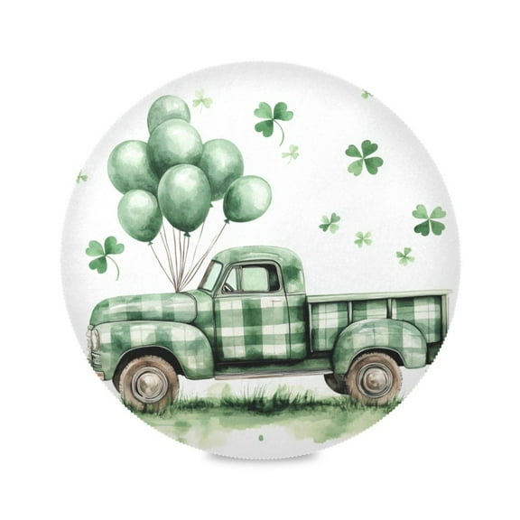 WOBOGO St Patricks A Truck with Balloons and Clover Leaves on The Roof Round Placemats Set of 1 Heat Resistant Washable Kitchen Table Decorations 15.4in