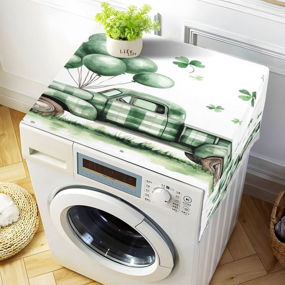 WOBOGO St Patricks A Truck with Balloons and Clover Leaves on The Roof Washing Machine Cloth Dryer Refrigerator Top Cover Protective Non-Slip Mat For Kitchen Laundry