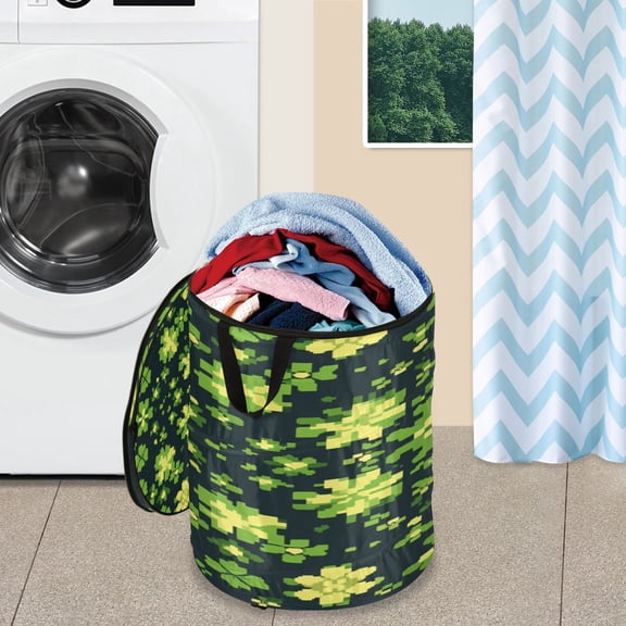 WOBOGO St Patricks Vintage Clover Foldable Laundry Baskets with Carry Handle Zipper Closure Travel Bathroom College Dorm Essentials