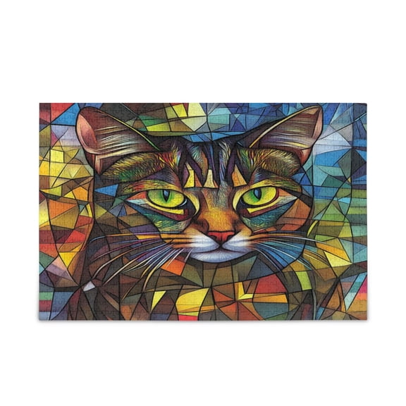 WOBOGO Stained Glass Civet Cat Puzzle Challenge 1000 Piece Jigsaw Suitable for Game Night Finished Size 29.5 x 19.7in
