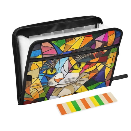 WOBOGO Stained Glass Civet Expanding File Folder Letter Size Accordion Filing Organizer 13 Pocket Separate Organ Pocket
