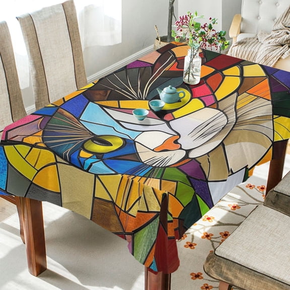 WOBOGO Stained Glass Civet Square Tablecloth 54×54in Polyester Fabric Tablecloth Washable Dust Resistant Wrinkle Resistant