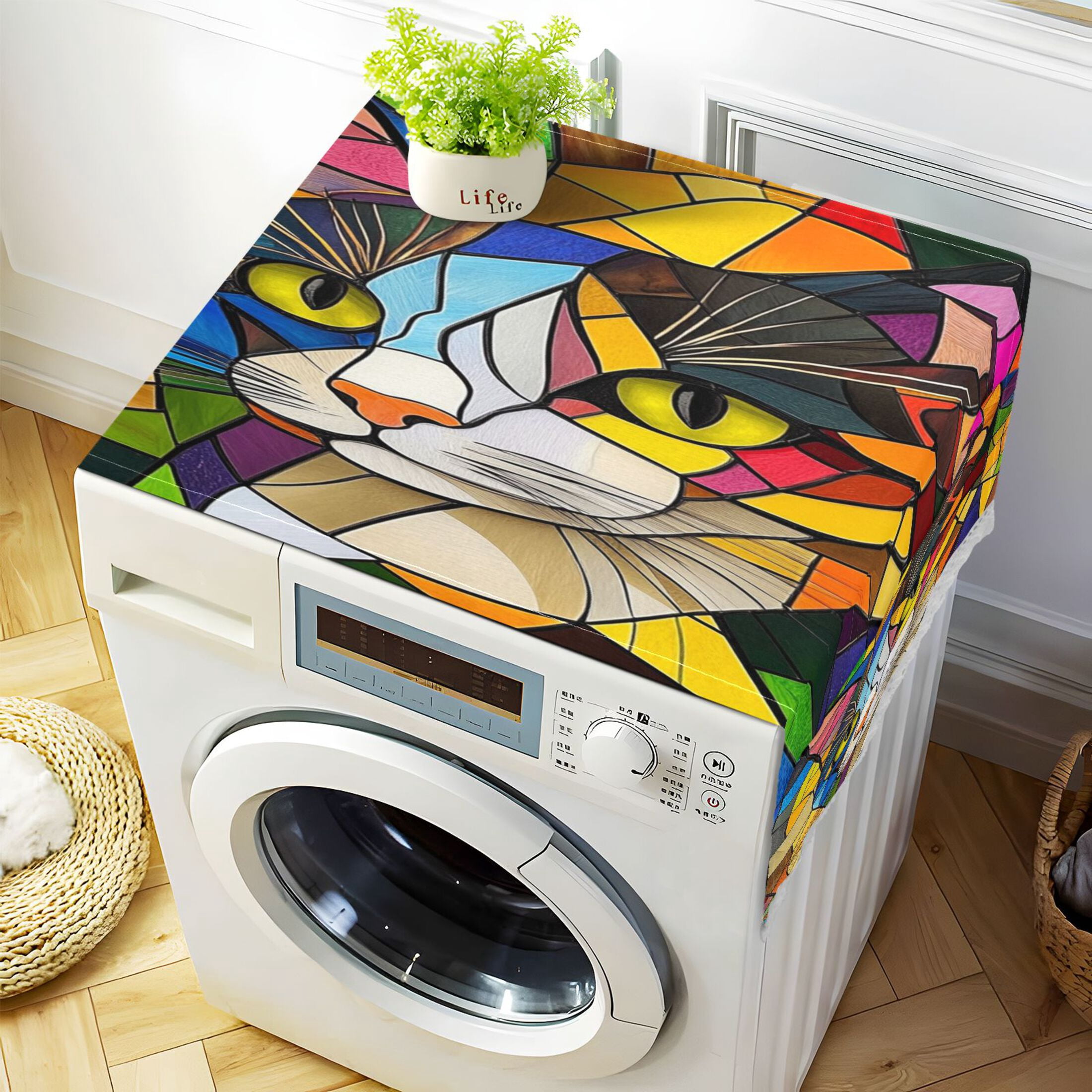 WOBOGO Stained Glass Civet Washing Machine Cloth Dryer Refrigerator Top Cover Protective Non-Slip Mat For Kitchen Laundry