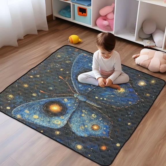 WOBOGO Star Blue Butterfly Baby Playmats Extra Large Waterproof Rollable Activity Pads for Toddlers 5050inch