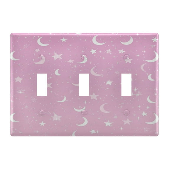 WOBOGO Star Moon Pink Pattern 3-hole Switch Plates PC Flame Retardant Plastic Material Glossy Finish Smooth Touch 6.37x4.48x0.27in