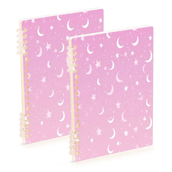 WOBOGO Star Moon Pink Pattern Notebook College Horizontal Grid Paper Ink Spill Resistant Water Resistant Cover 8.3x5.7x0.4in