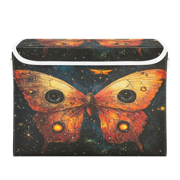 WOBOGO Star Red Butterfly Large Collapsible Storage Box Flip Lid Fabric Decorative Organizer Container Basket with Handles 16.512.611.8in