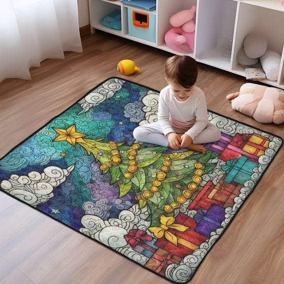 WOBOGO Star Wish Christmas Tree Baby Playmats Extra Large Waterproof Rollable Activity Pads for Toddlers 5050inch