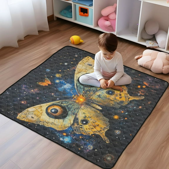 WOBOGO Star Yellow Butterfly Baby Playmats Extra Large Waterproof Rollable Activity Pads for Toddlers 5050inch