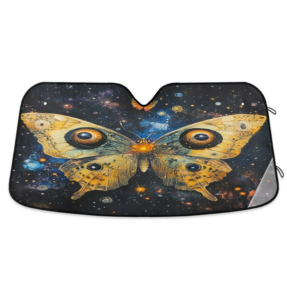 WOBOGO Star Yellow Butterfly Car Windshield Sunshades Autopilot Lightweight Accordion Sun Visor 57×31.5in