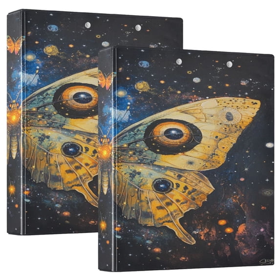 WOBOGO Star Yellow Butterfly File Folders Extra Large Capacity to Hold 200 Sheets of Documents Hard Shell Ring Binder for School Home Office