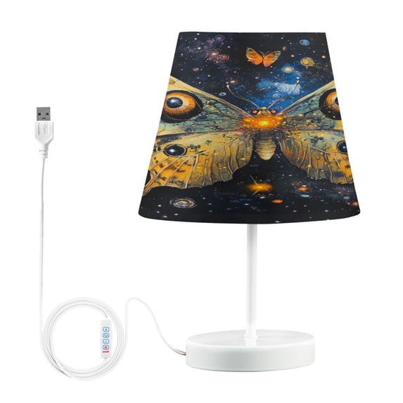 WOBOGO Star Yellow Butterfly Table Lamps Bedroom 3-Speed Dimmable Farm Style with Fabric Shade for Reading and Home Office