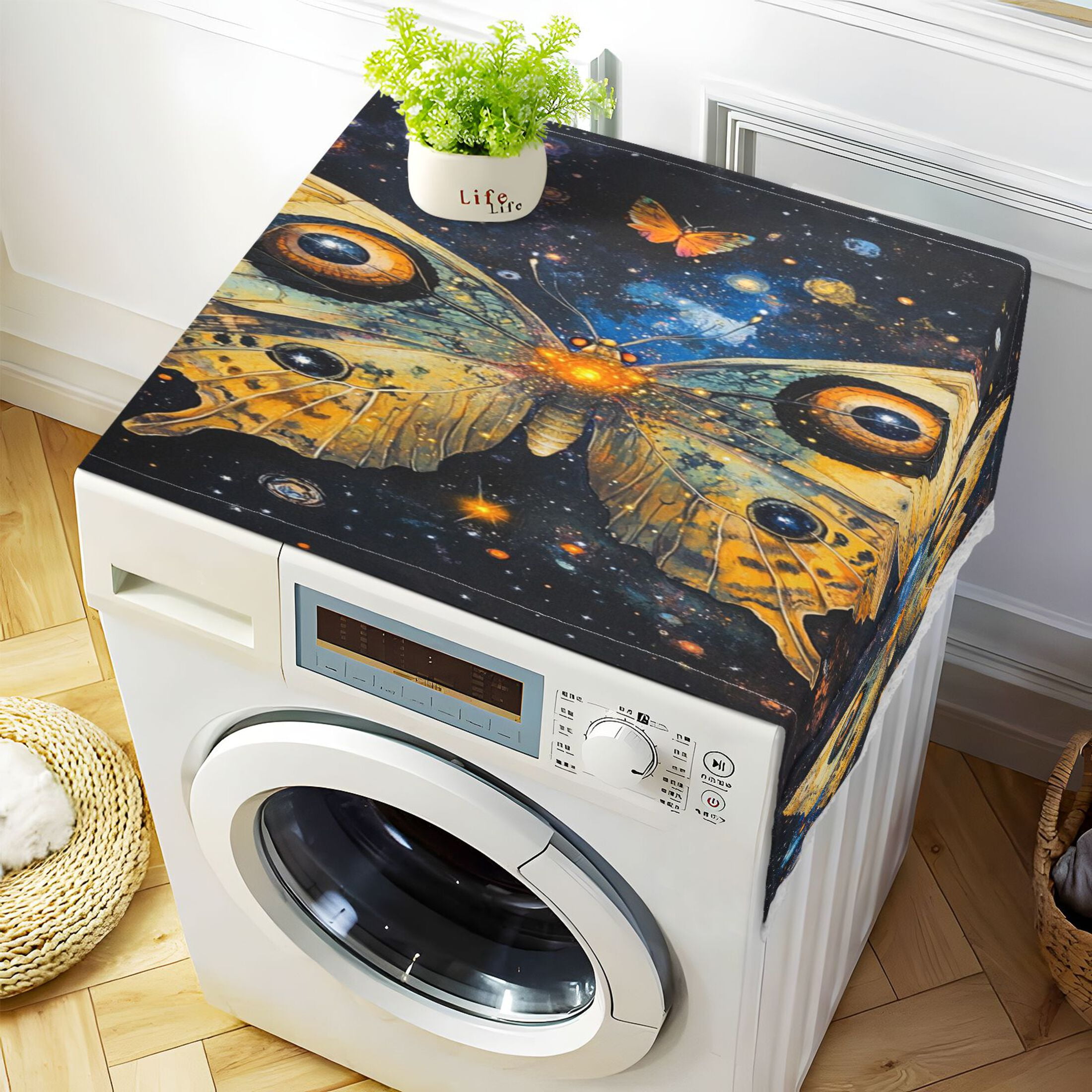 WOBOGO Star Yellow Butterfly Washing Machine Cloth Dryer Refrigerator Top Cover Protective Non-Slip Mat For Kitchen Laundry