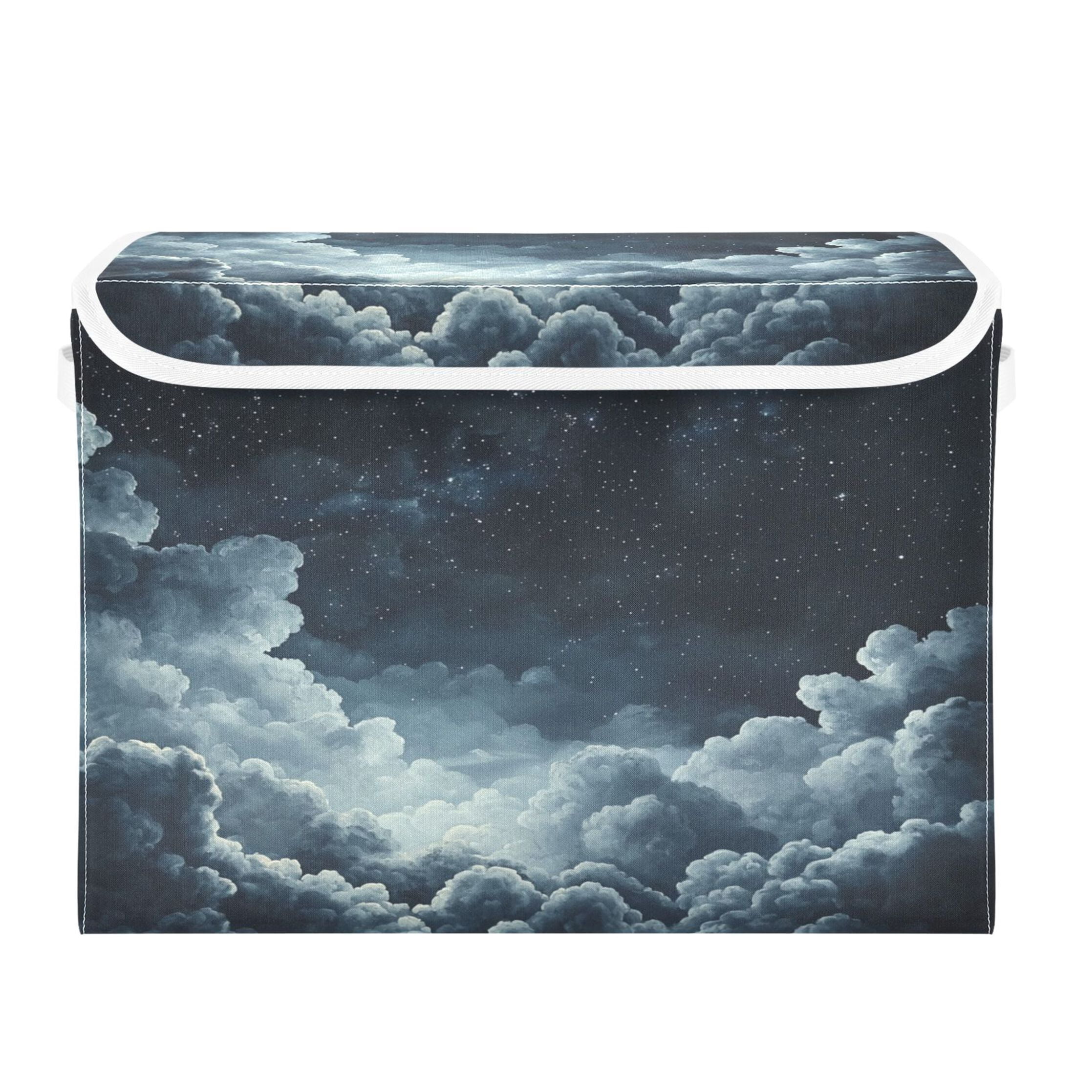 WOBOGO Starry Night Sky Picture Large Collapsible Storage Box Flip Lid Fabric Decorative Organizer Container Basket with Handles 16.5×12.6×11.8in
