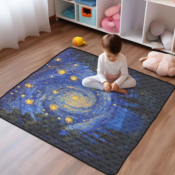 WOBOGO Starry Night Sky with Fireflies Baby Playmats Extra Large Waterproof Rollable Activity Pads for Toddlers 5050inch
