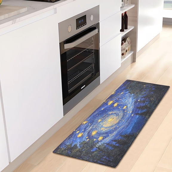WOBOGO Starry Night Sky with Fireflies Carpet 39x20in Kitchen Bathroom Plush Absorbent Non-Slip Floor Mat
