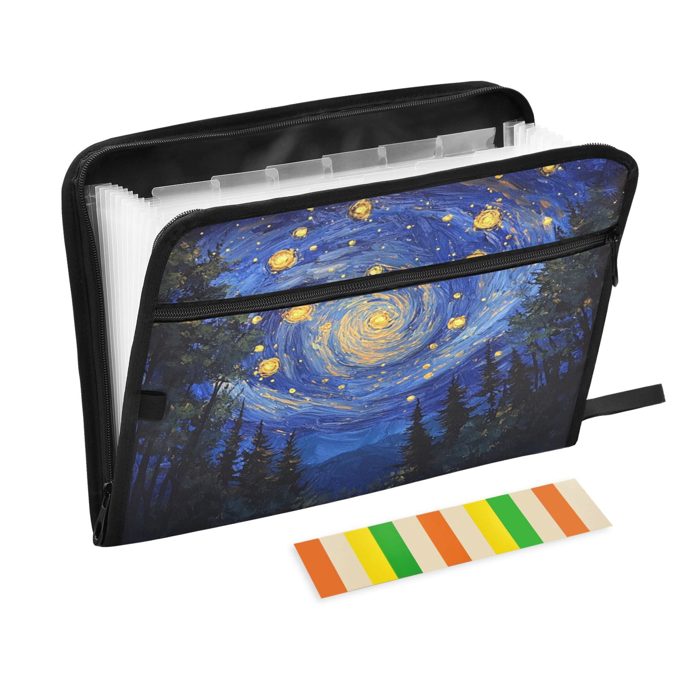 WOBOGO Starry Night Sky with Fireflies Expanding File Folder Letter Size Accordion Filing Organizer 13 Pocket Separate Organ Pocket