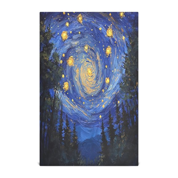 WOBOGO Starry Night Sky with Fireflies Kitchen Towel 1 Piece Large Cotton Dishcloth Premium Absorbency Set with Hanging Loop