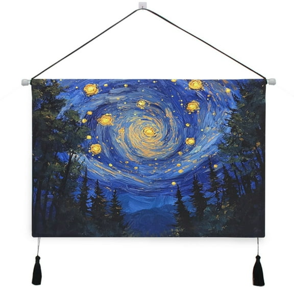 WOBOGO Starry Night Sky with Fireflies Living Room Canvas Wall Art Bedroom Study Framed Canvas Print Artwork Home Office Decorations 24.516.7in