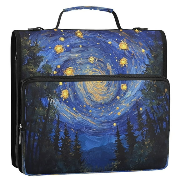 WOBOGO Starry Night Sky with Fireflies Ring Binder Bag 1.5in Folder Organizer with Shoulder Strap for 13Inch Laptop and 500 Sheets of Paper