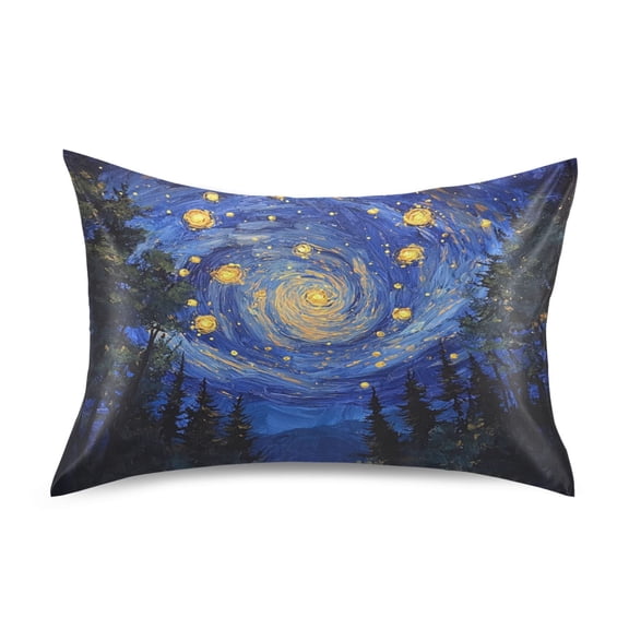 WOBOGO Starry Night Sky with Fireflies Satin Pillowcase Soft Smooth Envelope Design Comfortable Bedding Essentials 20×26in