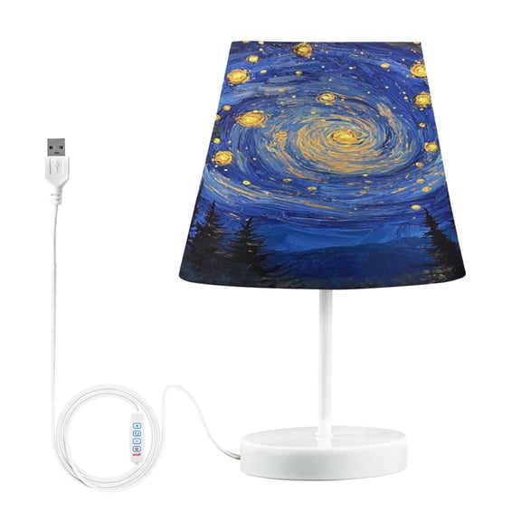 WOBOGO Starry Night Sky with Fireflies Table Lamps Bedroom 3-Speed Dimmable Farm Style with Fabric Shade for Reading and Home Office