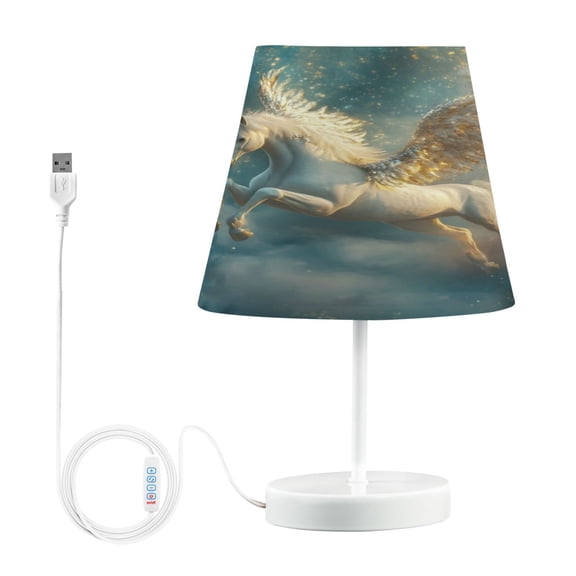 WOBOGO Starry Sky Pegasus Table Lamps Bedroom 3-Speed Dimmable Farm Style with Fabric Shade for Reading and Home Office