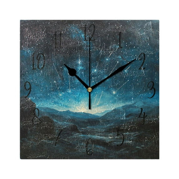 WOBOGO Starry Sky Wall Clock 7.78 Inch Battery Operated Silent Unit Square Rustic Vintage Style for Home Bedroom Office Black Pointer