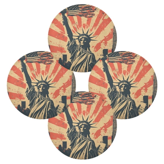 WOBOGO Statue Of Liberty Round Placemats Set of 4 Heat Resistant Washable Kitchen Table Decorations 15.4in