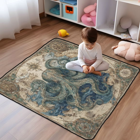 WOBOGO Steam Octopus Baby Playmats Extra Large Waterproof Rollable Activity Pads for Toddlers 5050inch