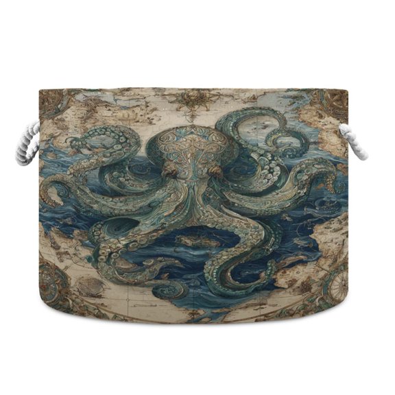 WOBOGO Steam Octopus Toy Storage Basket 2014in Canvas Laundry Hamper for Living Room Kids Room Bathroom Organizer