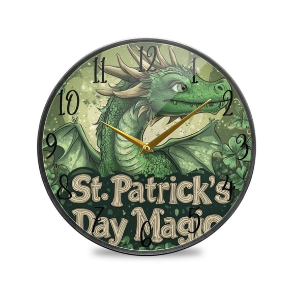 WOBOGO Stpatricks Day Anime Dragon Acrylic Wall Clock Battery Operated 9.5in Silent No Tick Bedroom Living Room Office Classroom Decoration