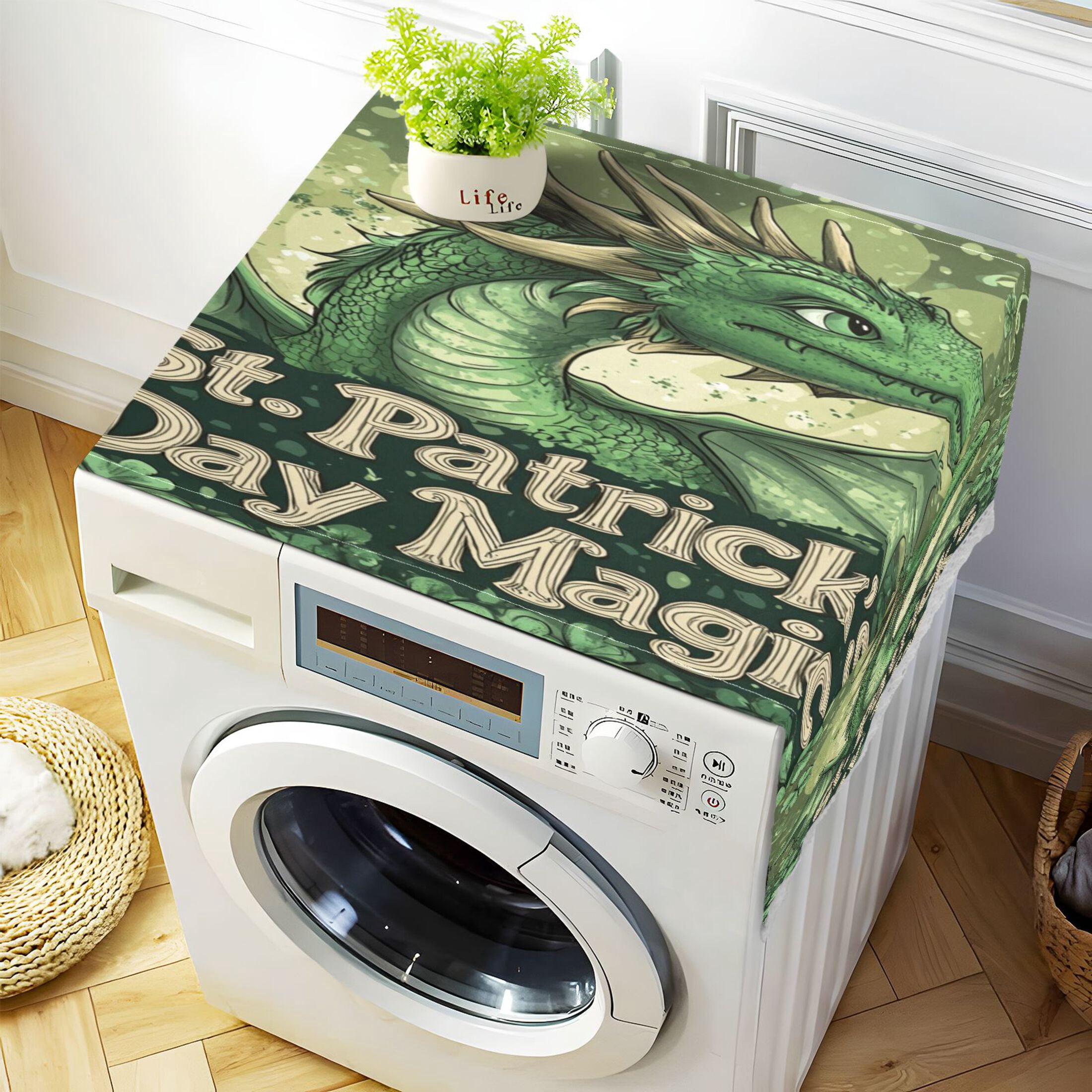 WOBOGO Stpatricks Day Anime Dragon Washing Machine Cloth Dryer Refrigerator Top Cover Protective Non-Slip Mat For Kitchen Laundry