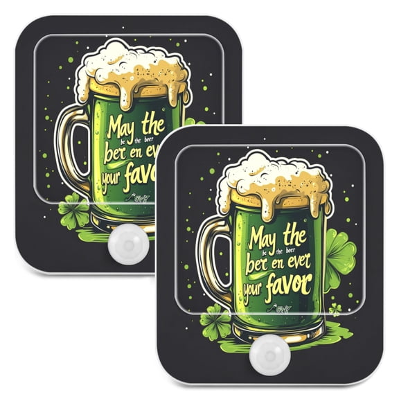 WOBOGO Stpatricks Day Beer Night Light Lamp with Smart Sensor Dusk to Dawn Sensor 0.6W Plug-in 2-Pack