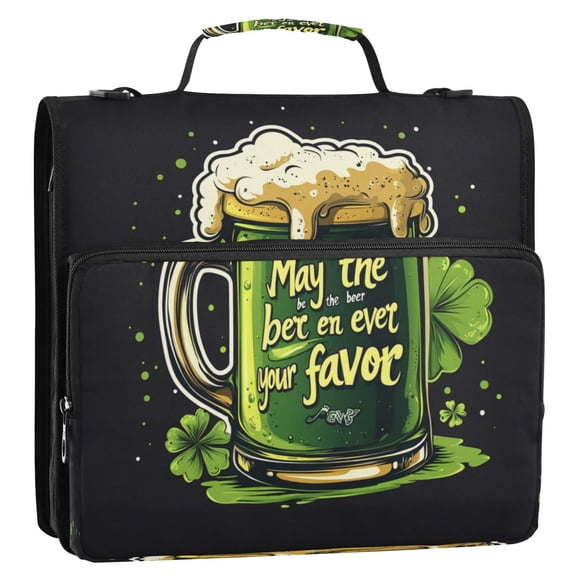 WOBOGO Stpatricks Day Beer Ring Binder Bag 1.5in Folder Organizer with Shoulder Strap for 13Inch Laptop and 500 Sheets of Paper