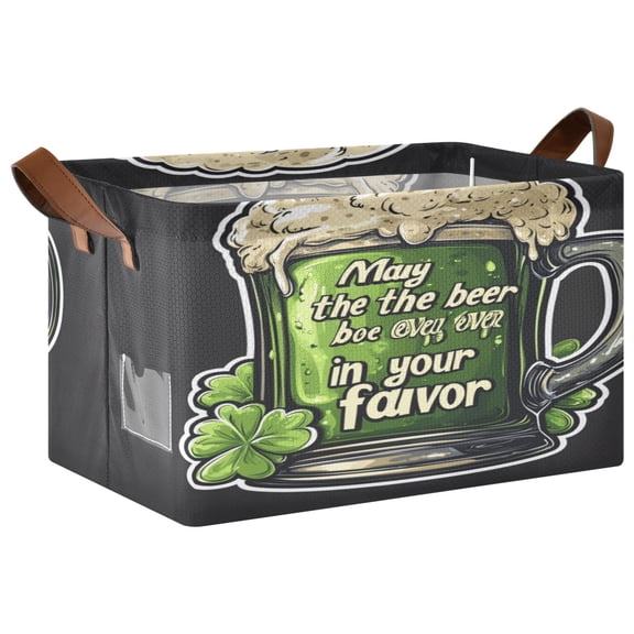 WOBOGO Stpatricks Day Beers Storage Basket 16.9×11.4×10in Collapsible Oversized with Metal Iron Frame Set of 1