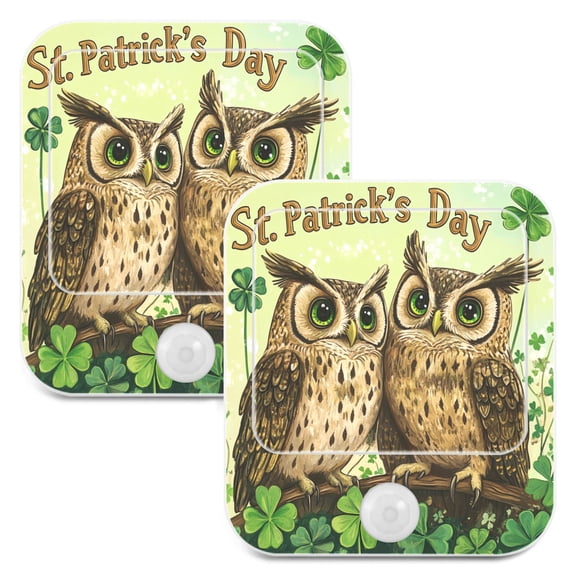 WOBOGO Stpatricks Day Cute Owls Night Light Lamp with Smart Sensor Dusk to Dawn Sensor 0.6W Plug-in 2-Pack