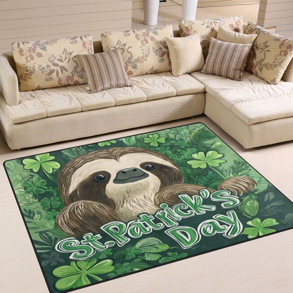 WOBOGO Stpatricks Day Cute Sloth Carpet Non-Slip Rugs Soft Doormat 80×58in Living Dining Room Bedroom Decorative