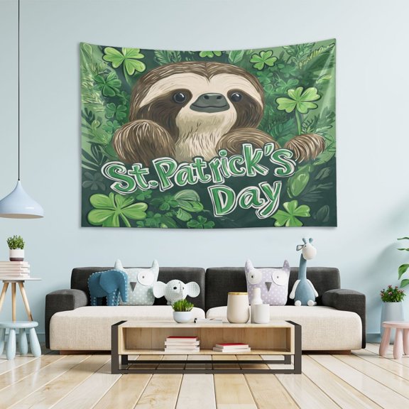 WOBOGO Stpatricks Day Cute Sloth Tapestry 60×51in Home Living Room Bedroom Wall Hanging Ornaments