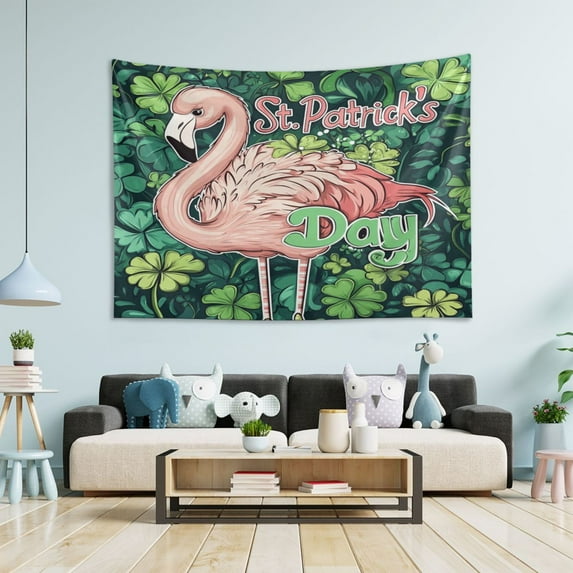 WOBOGO Stpatricks Day Flamingo Tapestry 60×51in Home Living Room Bedroom Wall Hanging Ornaments