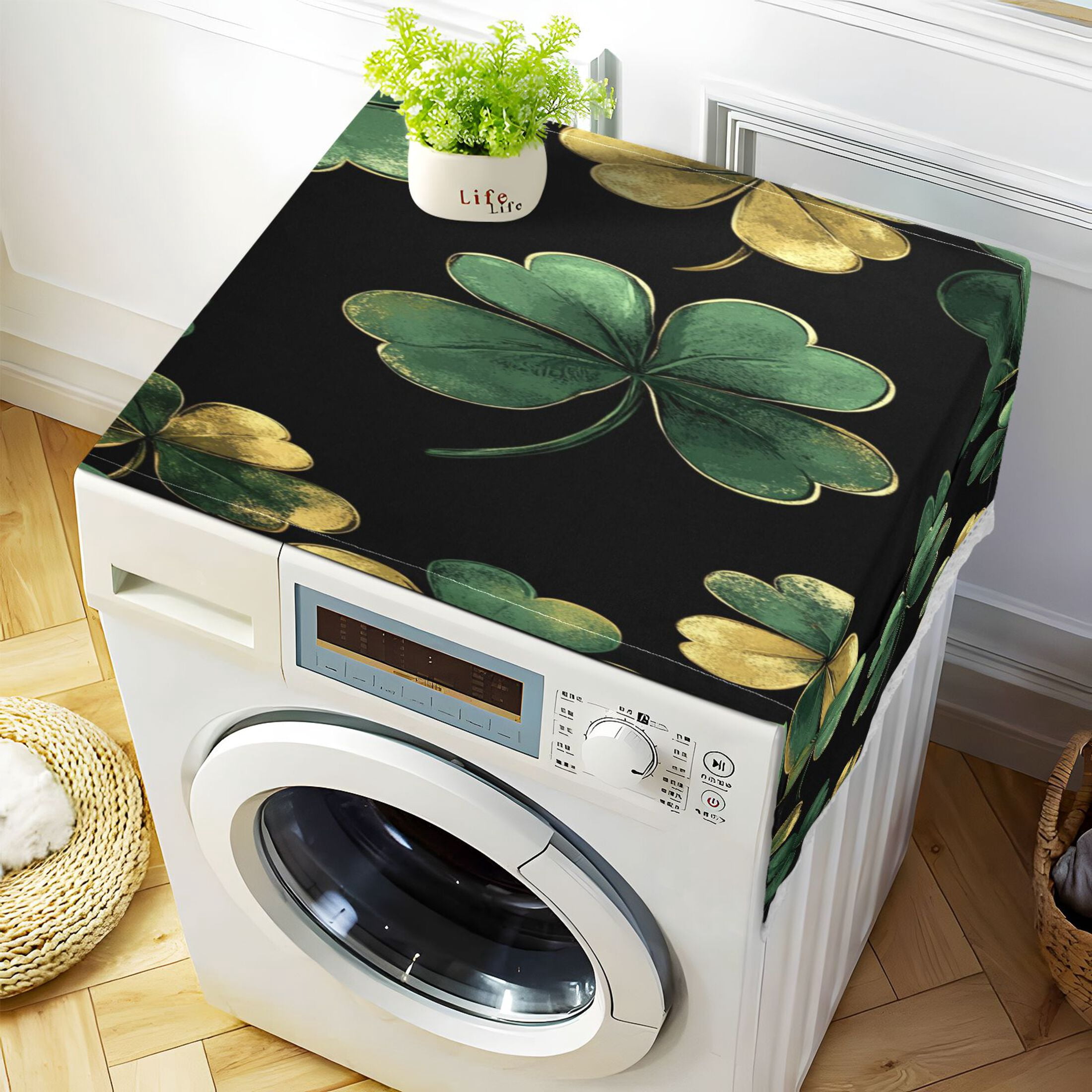 WOBOGO Stpatricks Day Four Leaf Clover Washing Machine Cloth Dryer Refrigerator Top Cover Protective Non-Slip Mat For Kitchen Laundry
