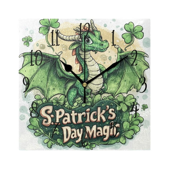 WOBOGO Stpatricks Day Green Ceratopsian Wall Clock 7.78 Inch Battery Operated Silent Unit Square Rustic Vintage Style for Home Bedroom Office Black Pointer