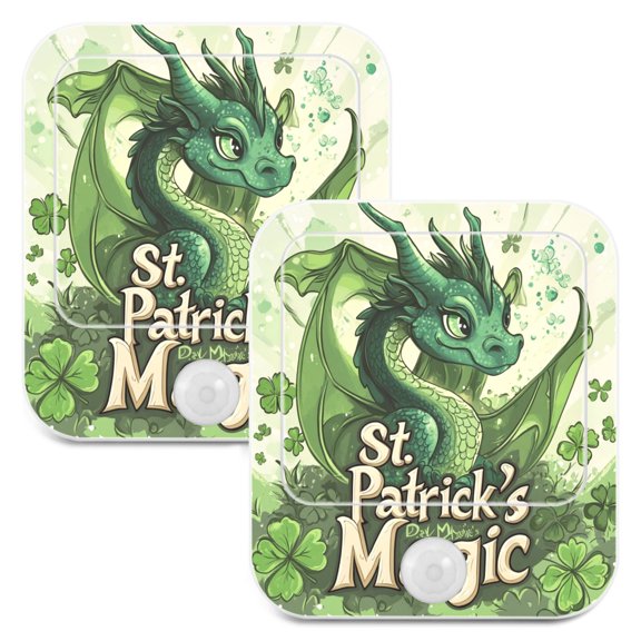 WOBOGO Stpatricks Day Green Dragon Night Light Lamp with Smart Sensor Dusk to Dawn Sensor 0.6W Plug-in 2-Pack